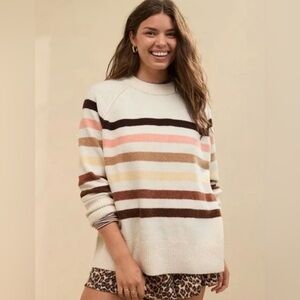 Aerie unREAL Oversized Crewneck Sweater Koko Brown Stripe Size Medium